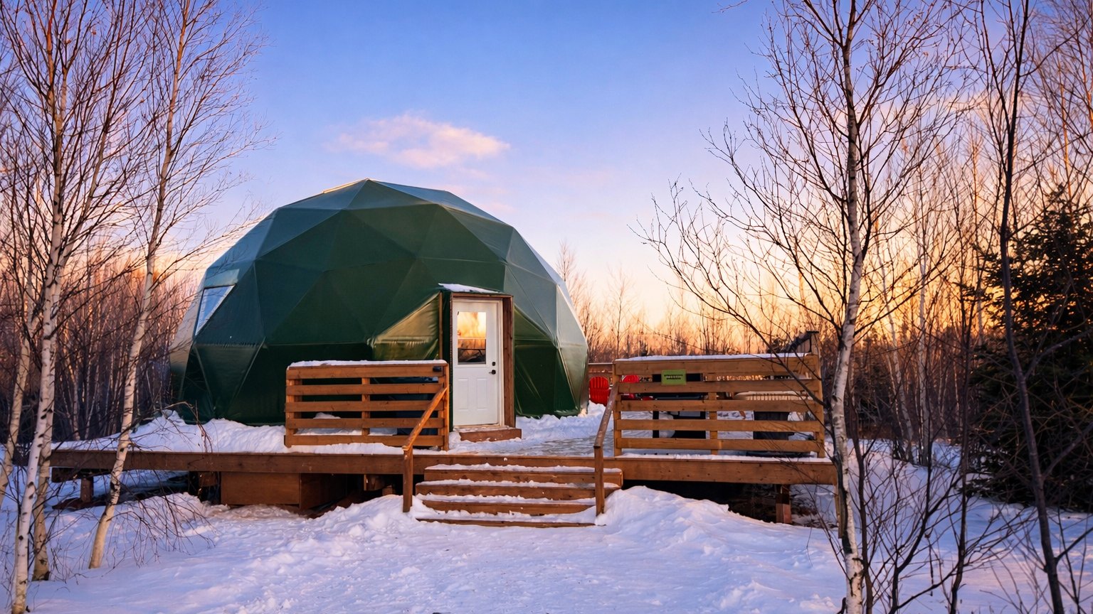 Birchwood Meadow glamping dome with a private hot tub, PEI